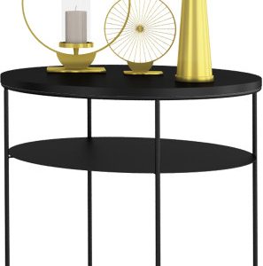 Okrągły Stolik Kawowy z Półką Loft Metal 55x55x63 Czarny+Blat MiniPearl 856148 Okrągły Stolik Kawowy z Półką Loft Metal 55x55x63 Czarny+Blat MiniPearl 856148