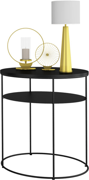 Okrągły Stolik Kawowy z Półką Loft Metal 55x55x63 Czarny+Blat MiniPearl 856148