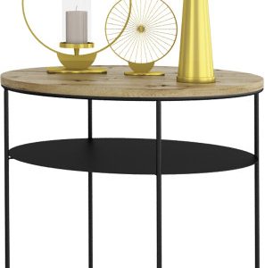 Okrągły Stolik Kawowy z Półką Loft Metal 55x55x63 Czarny+Dąb Artisan 856107 Okrągły Stolik Kawowy z Półką Loft Metal 55x55x63 Czarny+Dąb Artisan 856107
