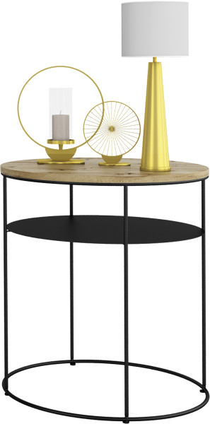 Okrągły Stolik Kawowy z Półką Loft Metal 55x55x63 Czarny+Dąb Artisan 856107
