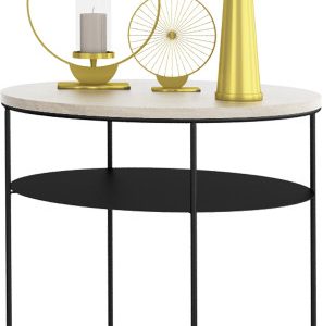 Okrągły Stolik Kawowy z Półką Loft Metal 55x55x63 Czarny+Dąb Sonoma 856156 Okrągły Stolik Kawowy z Półką Loft Metal 55x55x63 Czarny+Dąb Sonoma 856156