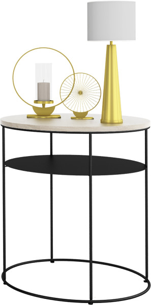 Okrągły Stolik Kawowy z Półką Loft Metal 55x55x63 Czarny+Dąb Sonoma 856156