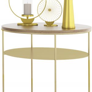Okrągły Stolik Kawowy z Półką Loft Metal 55x55x63 Złoty+Dąb Lancelot 856193 Okrągły Stolik Kawowy z Półką Loft Metal 55x55x63 Złoty+Dąb Lancelot 856193