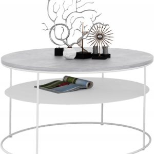 Okrągły Stolik Kawowy z Półką Salon Loft Metal 75x75x43 Biały+Beton Jasny 856153 Okrągły Stolik Kawowy z Półką Salon Loft Metal 75x75x43 Biały+Beton Jasny 856153