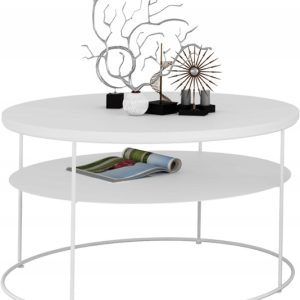 Okrągły Stolik Kawowy z Półką Salon Loft Metal 75x75x43 Biały+Biały Mat 856102 Okrągły Stolik Kawowy z Półką Salon Loft Metal 75x75x43 Biały+Biały Mat 856102