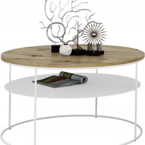 Okrągły Stolik Kawowy z Półką Salon Loft Metal 75x75x43 Biały+Dąb Artisan 856175 Okrągły Stolik Kawowy z Półką Salon Loft Metal 75x75x43 Biały+Dąb Artisan 856175