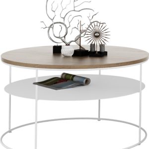 Okrągły Stolik Kawowy z Półką Salon Loft Metal 75x75x43 Biały+Dąb Lancelot 856123 Okrągły Stolik Kawowy z Półką Salon Loft Metal 75x75x43 Biały+Dąb Lancelot 856123
