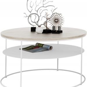 Okrągły Stolik Kawowy z Półką Salon Loft Metal 75x75x43 Biały+Dąb Sonoma 856100 Okrągły Stolik Kawowy z Półką Salon Loft Metal 75x75x43 Biały+Dąb Sonoma 856100