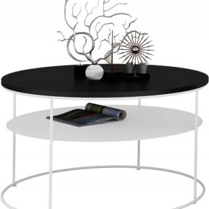 Okrągły Stolik Kawowy z Półką Salon Loft Metal 75x75x43 Biały+MiniPearl 856117 Okrągły Stolik Kawowy z Półką Salon Loft Metal 75x75x43 Biały+MiniPearl 856117