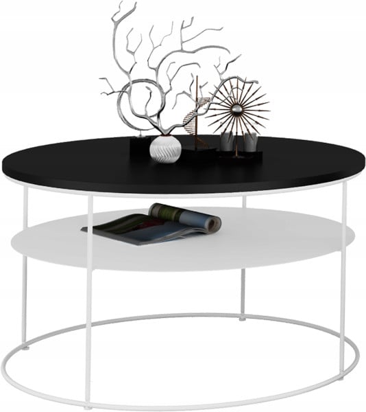 Okrągły Stolik Kawowy z Półką Salon Loft Metal 75x75x43 Biały+MiniPearl 856117