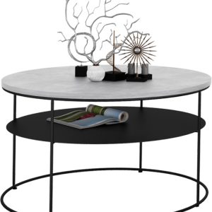 Okrągły Stolik Kawowy z Półką Salon Loft Metal 75x75x43 Czarny+Beton Jasny 856085 Okrągły Stolik Kawowy z Półką Salon Loft Metal 75x75x43 Czarny+Beton Jasny 856085