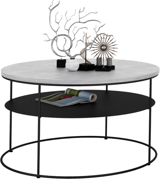 Okrągły Stolik Kawowy z Półką Salon Loft Metal 75x75x43 Czarny+Beton Jasny 856085
