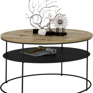 Okrągły Stolik Kawowy z Półką Salon Loft Metal 75x75x43 Czarny+Dąb Artisan 856091 Okrągły Stolik Kawowy z Półką Salon Loft Metal 75x75x43 Czarny+Dąb Artisan 856091