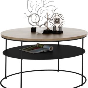 Okrągły Stolik Kawowy z Półką Salon Loft Metal 75x75x43 Czarny+Dąb Lancelot 856135 Okrągły Stolik Kawowy z Półką Salon Loft Metal 75x75x43 Czarny+Dąb Lancelot 856135