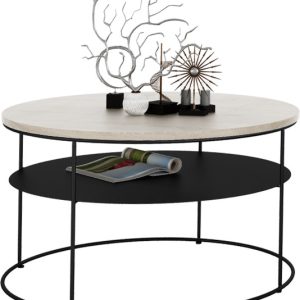 Okrągły Stolik Kawowy z Półką Salon Loft Metal 75x75x43 Czarny+Dąb Sonoma 856146 Okrągły Stolik Kawowy z Półką Salon Loft Metal 75x75x43 Czarny+Dąb Sonoma 856146