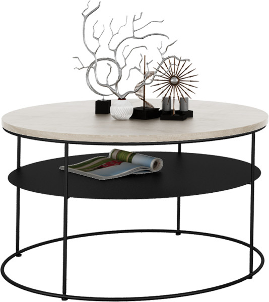 Okrągły Stolik Kawowy z Półką Salon Loft Metal 75x75x43 Czarny+Dąb Sonoma 856146