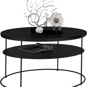 Okrągły Stolik Kawowy z Półką Salon Loft Metal 75x75x43 Czarny+MiniPearl 856155 Okrągły Stolik Kawowy z Półką Salon Loft Metal 75x75x43 Czarny+MiniPearl 856155