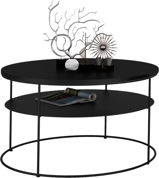 Okrągły Stolik Kawowy z Półką Salon Loft Metal 75x75x43 Czarny+MiniPearl 856155
