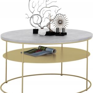 Okrągły Stolik Kawowy z Półką Salon Loft Metal 75x75x43 Złoty+Beton Jasn 856082 Okrągły Stolik Kawowy z Półką Salon Loft Metal 75x75x43 Złoty+Beton Jasn 856082