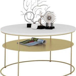 Okrągły Stolik Kawowy z Półką Salon Loft Metal 75x75x43 Złoty+Biały Mat 856078 Okrągły Stolik Kawowy z Półką Salon Loft Metal 75x75x43 Złoty+Biały Mat 856078