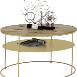 Okrągły Stolik Kawowy z Półką Salon Loft Metal 75x75x43 Złoty+Dąb Artisan 856169 Okrągły Stolik Kawowy z Półką Salon Loft Metal 75x75x43 Złoty+Dąb Artisan 856169