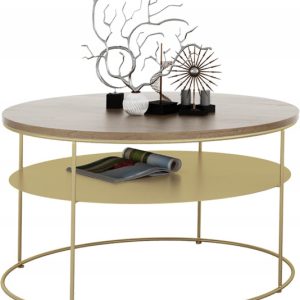Okrągły Stolik Kawowy z Półką Salon Loft Metal 75x75x43 Złoty+Dąb Lancelot 856112 Okrągły Stolik Kawowy z Półką Salon Loft Metal 75x75x43 Złoty+Dąb Lancelot 856112