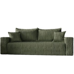 Oliwkowa wygodna sofa w miękkiej tkaninie prążkowanej TILO 993914 Oliwkowa wygodna sofa w miękkiej tkaninie prążkowanej TILO 993914