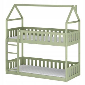 Oliwkowe łóżko piętrowe podłogowe ze stelażem flex POLA 80×190 drewniane 872043 Oliwkowe łóżko piętrowe podłogowe ze stelażem flex POLA 80×190 drewniane 872043