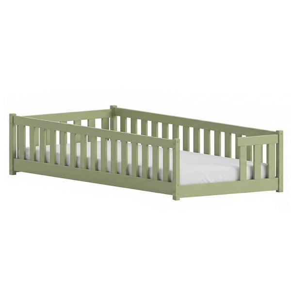 Oliwkowe łóżko podłogowe Montessori ZOYA 80x190 drewniane ze stelażem flex 937752