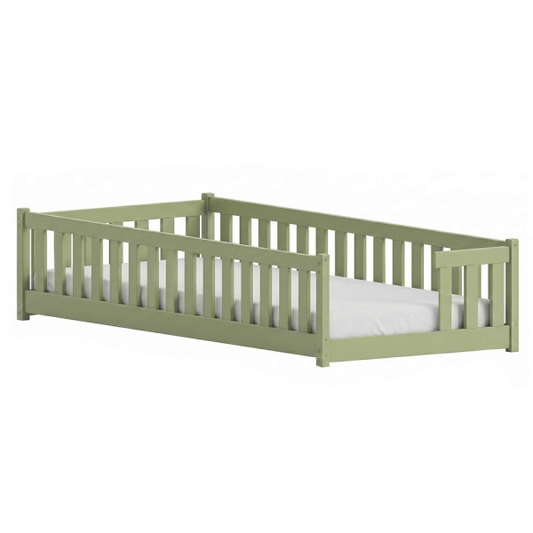 Oliwkowe łóżko podłogowe Montessori ZOYA 90x180 drewniane ze stelażem flex 937755