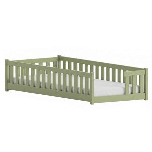 Oliwkowe łóżko podłogowe Montessori ZOYA 90×190 drewniane ze stelażem flex 937775 Oliwkowe łóżko podłogowe Montessori ZOYA 90×190 drewniane ze stelażem flex 937775