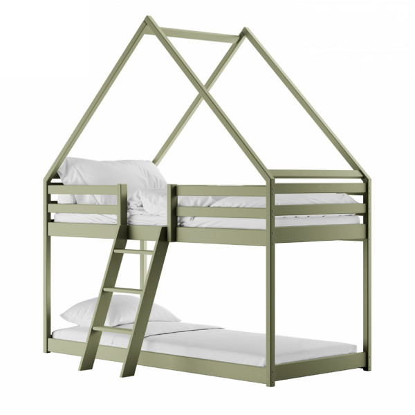 Oliwkowe zielone łóżko w kształcie domku ze stelażem flex SWEET 80x180 879179