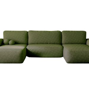 Oliwkowy narożnik do salonu w stylu japandi boucle TEDIS 988773