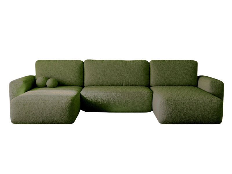 Oliwkowy narożnik do salonu w stylu japandi boucle TEDIS 988773