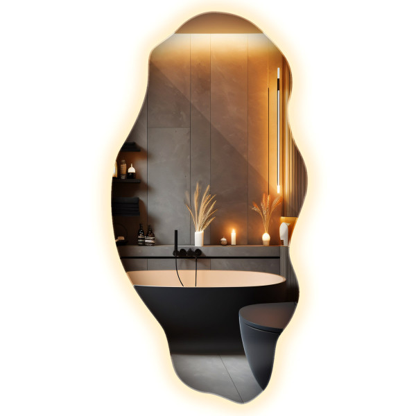 Organiczna tafla lustra LED z ciepłym podświetleniem 40 × 80 cm Wallfluent 879860