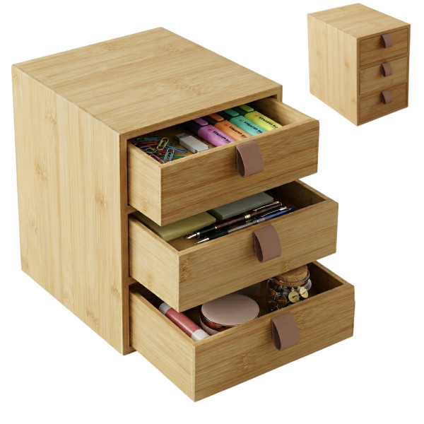 Organizer bambusowy z 3 szufladkami NILA, 21 cm 990301