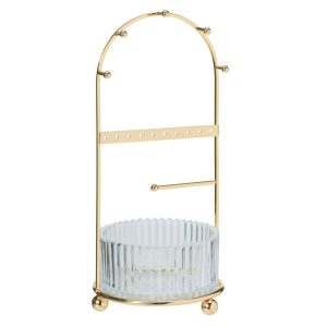 Organizer na biżuterię ze szklanym pojemnikiem złoty h25 cm 991139 Organizer na biżuterię ze szklanym pojemnikiem złoty h25 cm 991139