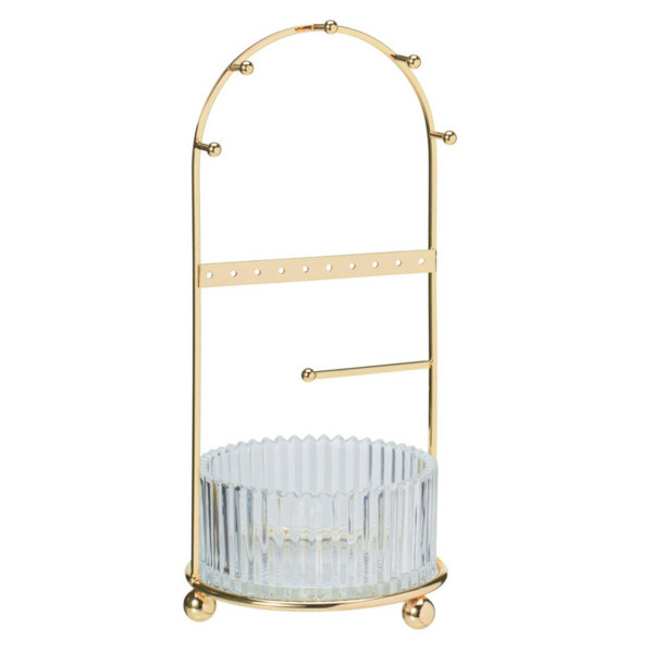Organizer na biżuterię ze szklanym pojemnikiem złoty h25 cm 991139
