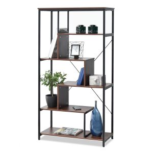 Orzechowy Regał Harper Loft Z Czarnym Stelażem Do Salonu 516588 Orzechowy Regał Harper Loft Z Czarnym Stelażem Do Salonu 516588