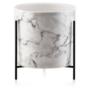 Osłonka na doniczkę Ava Marmur z nóżkami ceramiczna biało-czarna 54506