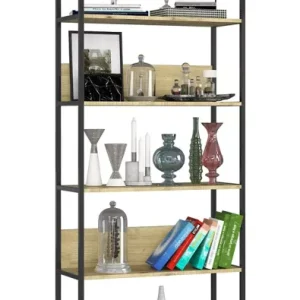 Otwarty regał z 6 półkami czarny + dąb artisan – Orlo 638480 Otwarty regał z 6 półkami czarny + dąb artisan – Orlo 638480