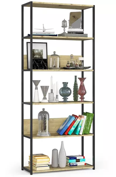 Otwarty regał z 6 półkami czarny + dąb artisan - Orlo 638480