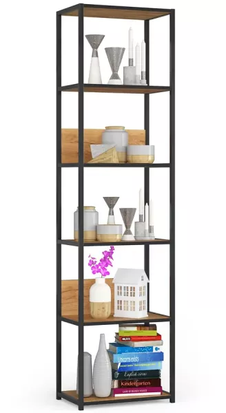 Otwarty regał z 6 półkami w stylu loft czarny + dąb craft - Avax 723796