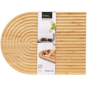 Owalna taca deska do serwowania z bambusa FSC żłobiona 32×24 cm 1064199 Owalna taca deska do serwowania z bambusa FSC żłobiona 32×24 cm 1064199