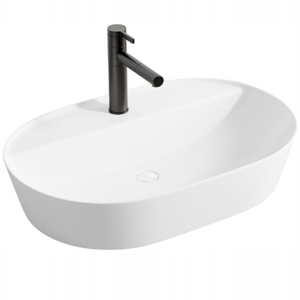 Owalna umywalka nablatowa ceramiczna biała 60 cm 710273