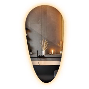 Owalne lustro LED o nieregularne do łazienki z ciepłą barwą 40 x 80 cm 1018863 Owalne lustro LED o nieregularne do łazienki z ciepłą barwą 40 x 80 cm 1018863