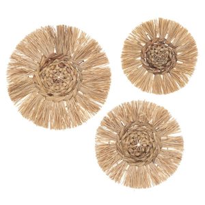Ozdoba ścienna beżowa zestaw 3 okręgi boho dekoracja 931890 Ozdoba ścienna beżowa zestaw 3 okręgi boho dekoracja 931890