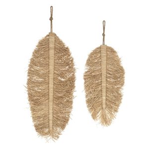 Ozdoba ścienna brązowa 70×29 cm zestaw 2 liście boho 931889 Ozdoba ścienna brązowa 70×29 cm zestaw 2 liście boho 931889