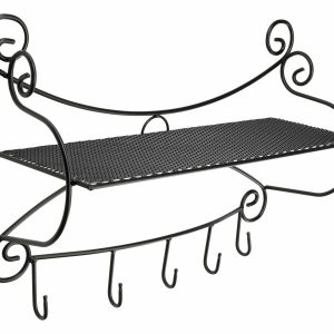 Ozdobny metalowy wieszak ścienny z półką czarny mat 64×44 cm 1032140 Ozdobny metalowy wieszak ścienny z półką czarny mat 64×44 cm 1032140