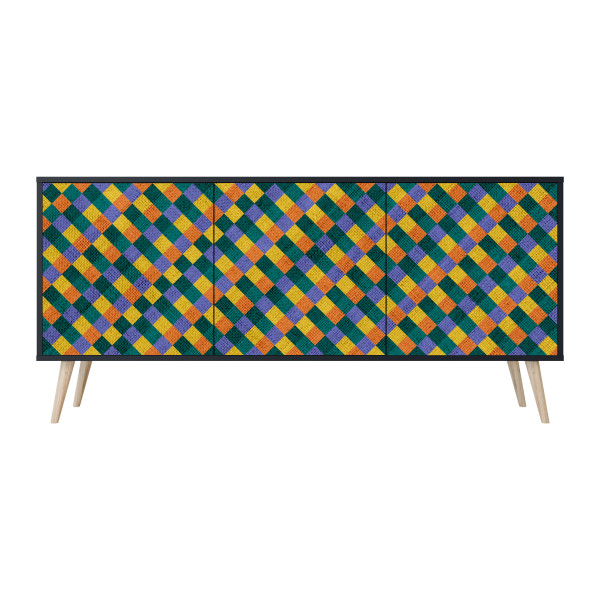 PAINTED SQUARES MIX Komoda 3 drzwi Czarna-Bukowa skośna 441628